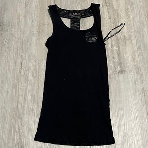 Black Sleeveless Dress with Leather Accents